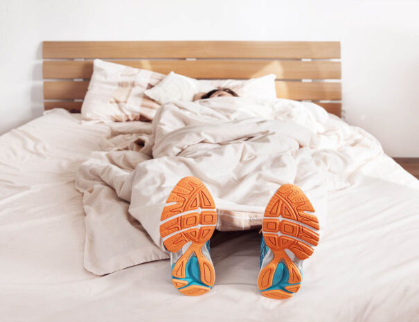 All time ready to run. Runner sleep in comfort run shoes